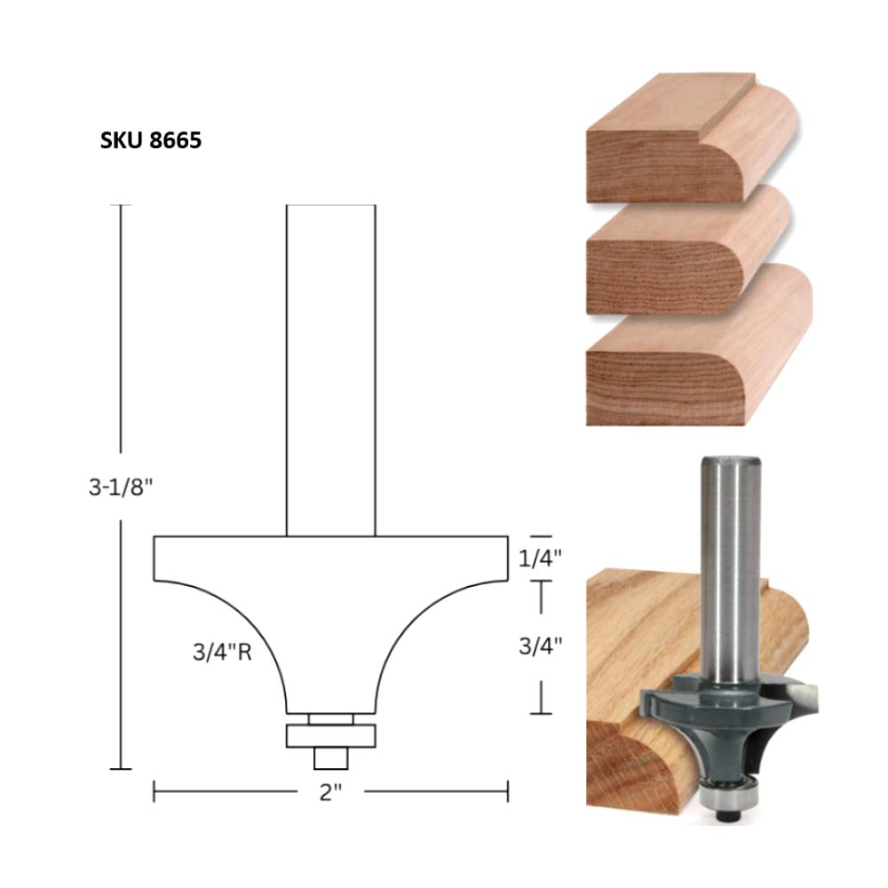 MLCS Quarter Round 3/4"R Round Over, 1/2" Shank #8656