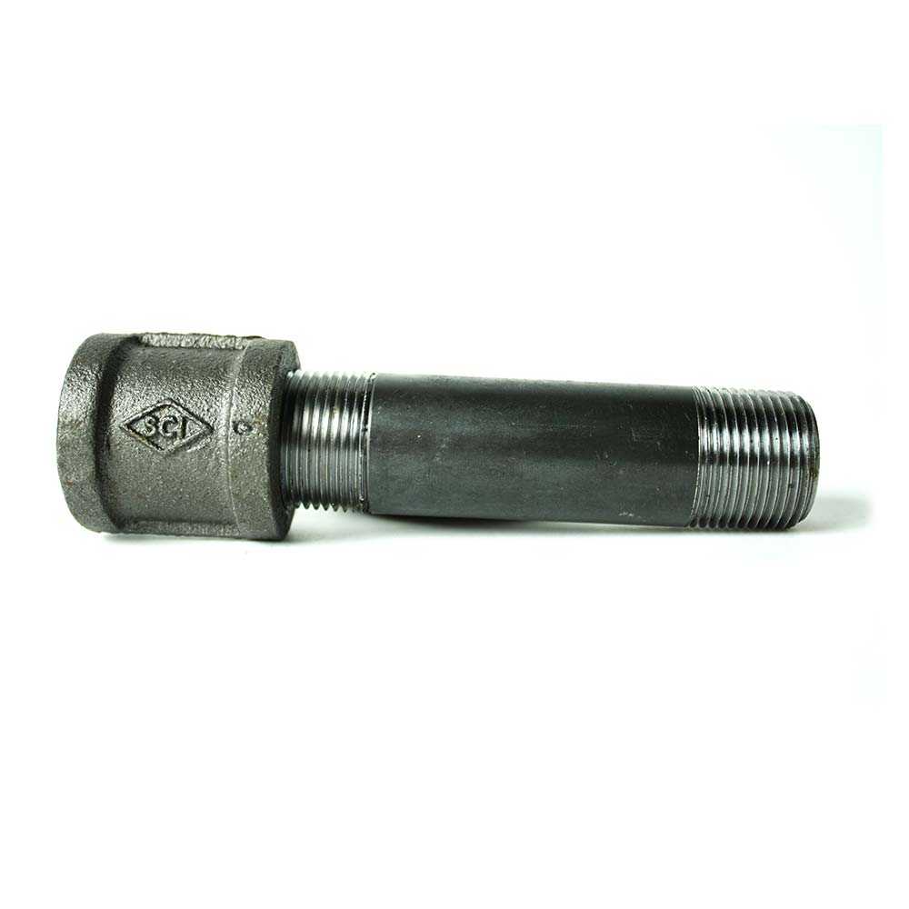 1" Black Steel Right to Left Nipple with Coupling (2/Pk)