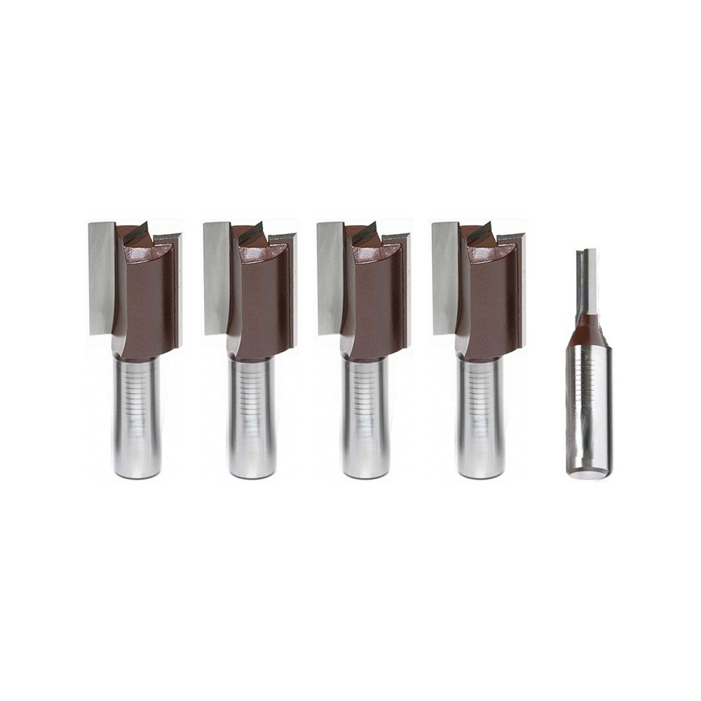 5 Piece Plunge Straight Router Bit Set, 1/2" Shank