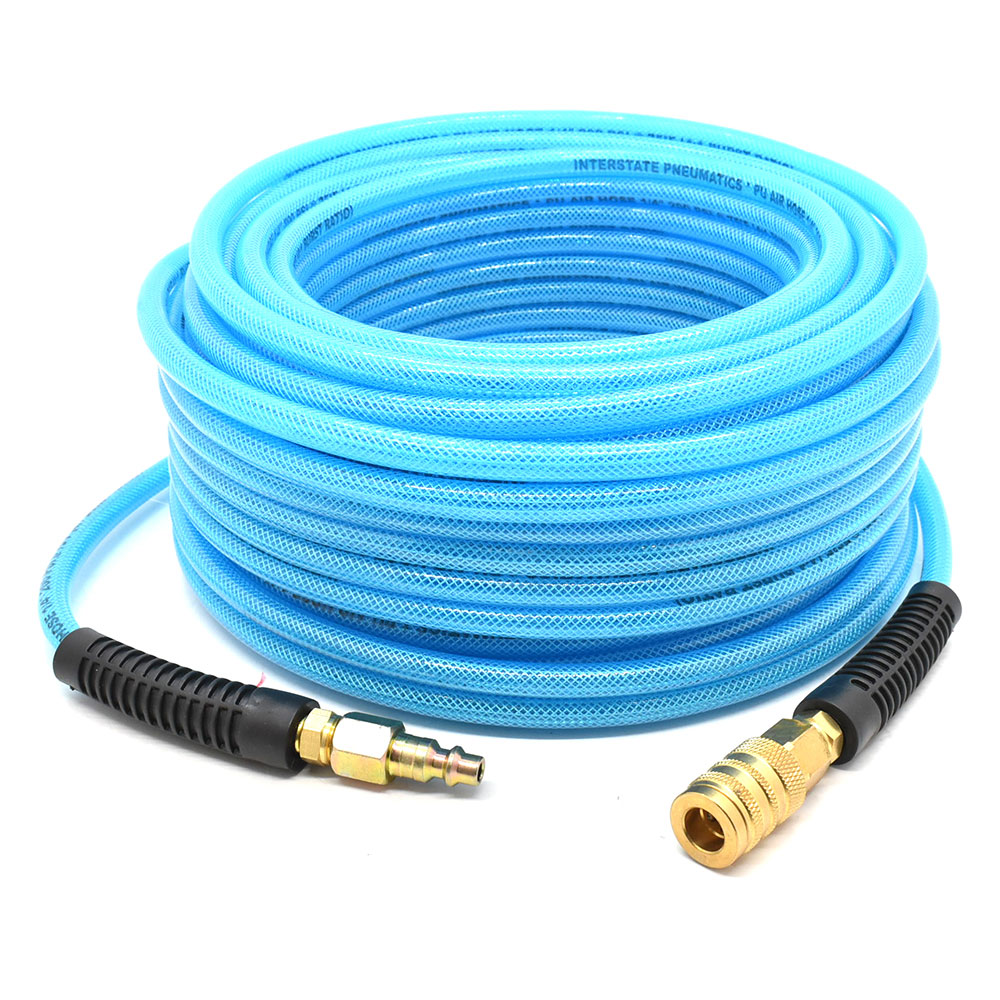 3/8" 25 ft Light Blue PU Hose Kit with 1/4" Brass "S" Coupler and Steel Plug