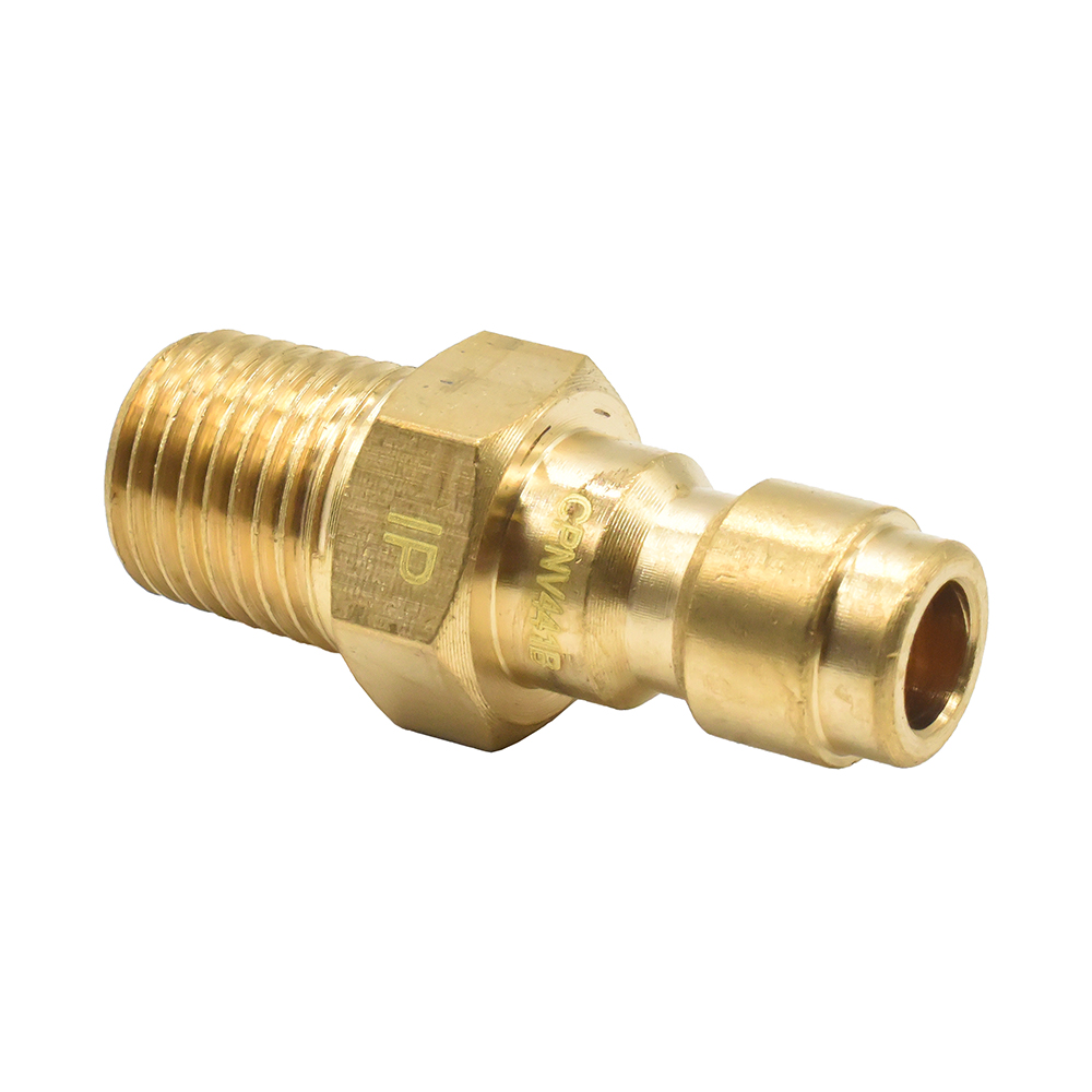 1/4" x 1/4" MPT Straight Through Brass Coupler Plug - Single Display Pack