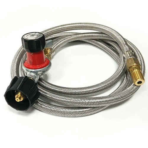 Propane regulator assembly with 6 ft steel braided hose and fitting (WRP-6)