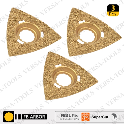 80mm Triangular Carbide RASP, 8mm Offset Mount For a Perfect Flush Sanding / Grinding for Fein Supercut Oscillating Tool  /  3 Blade Pack
