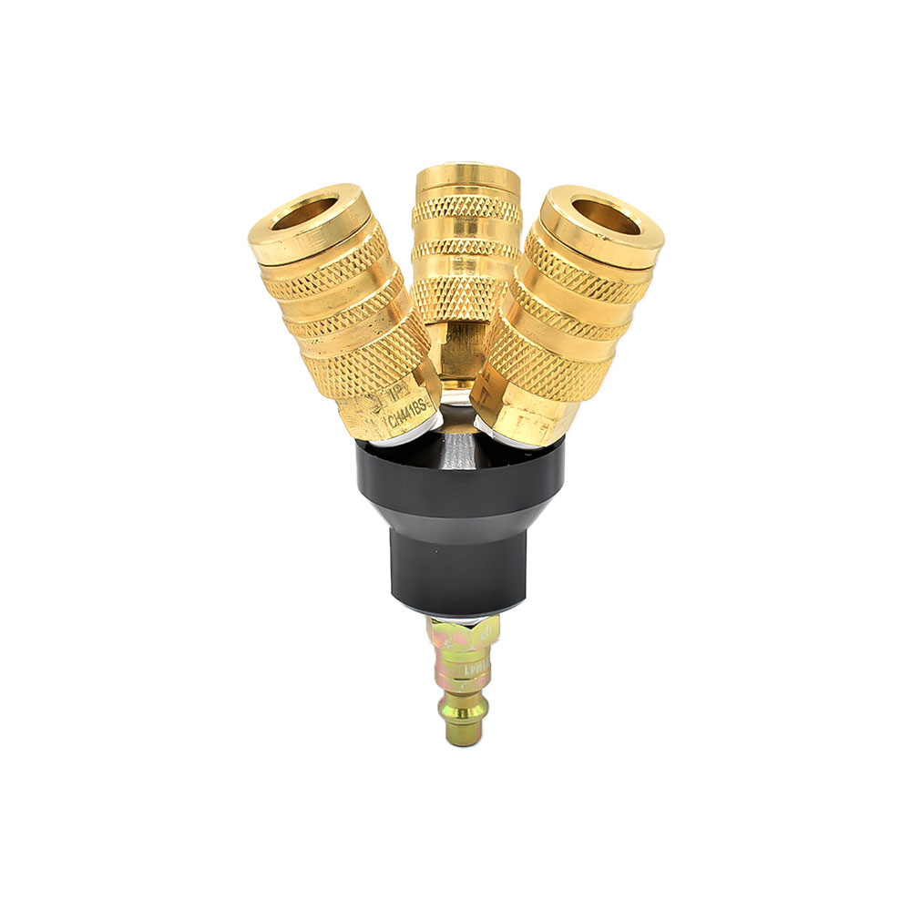 1/4" Aluminum Dome Manifold - w/ 3 x 1/4" Brass Industrial 6-Ball Couplers & One 1/4" Steel Plug Kit