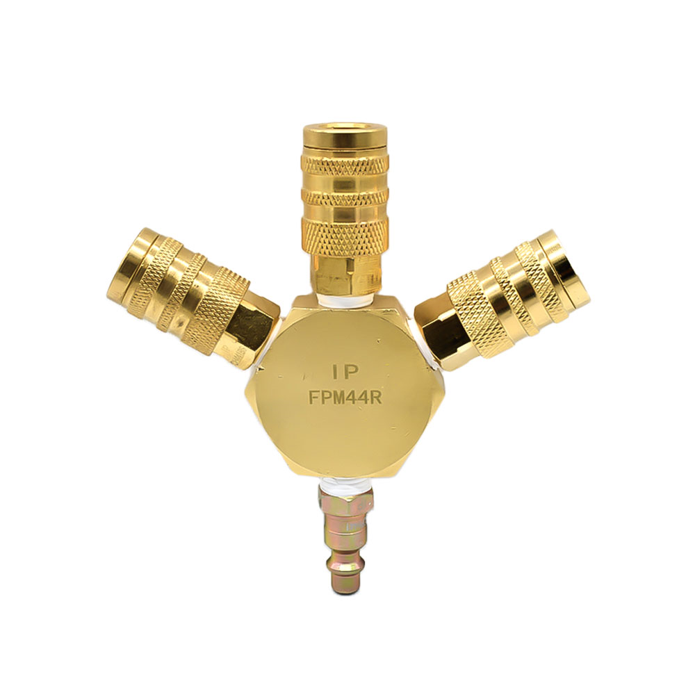 1/4" Brass Round Manifold - w/3x 1/4" Steel Industrial 6-Ball Couplers
