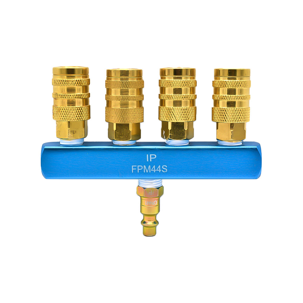 1/4" Aluminum Rectangle Manifold - w/4x 1/4" Steel Industrial 6-Ball Couplers