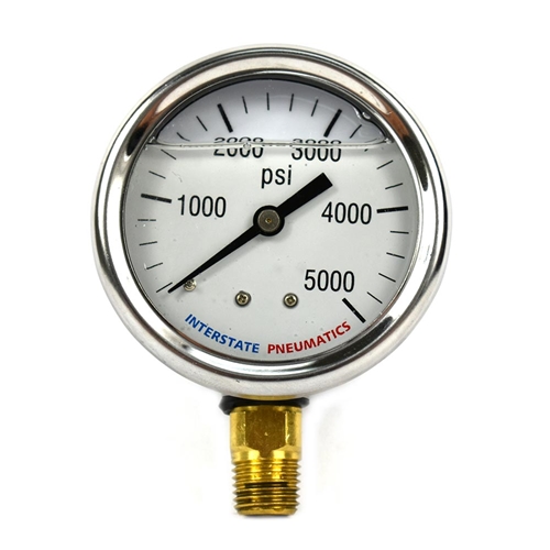 Oil Filled Pressure Gauge 2.5", 1/4" NPT Bottom Mount- 5000 psi