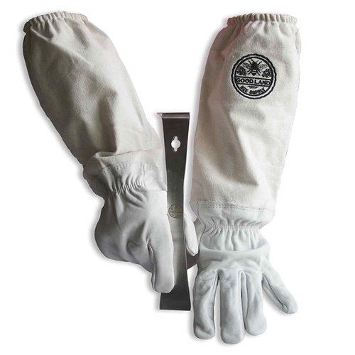 Sheep Skin Beekeeping Protective Gloves with Canvas Sleeves - XXL & Standard Beehive Scraper Prybar Tool