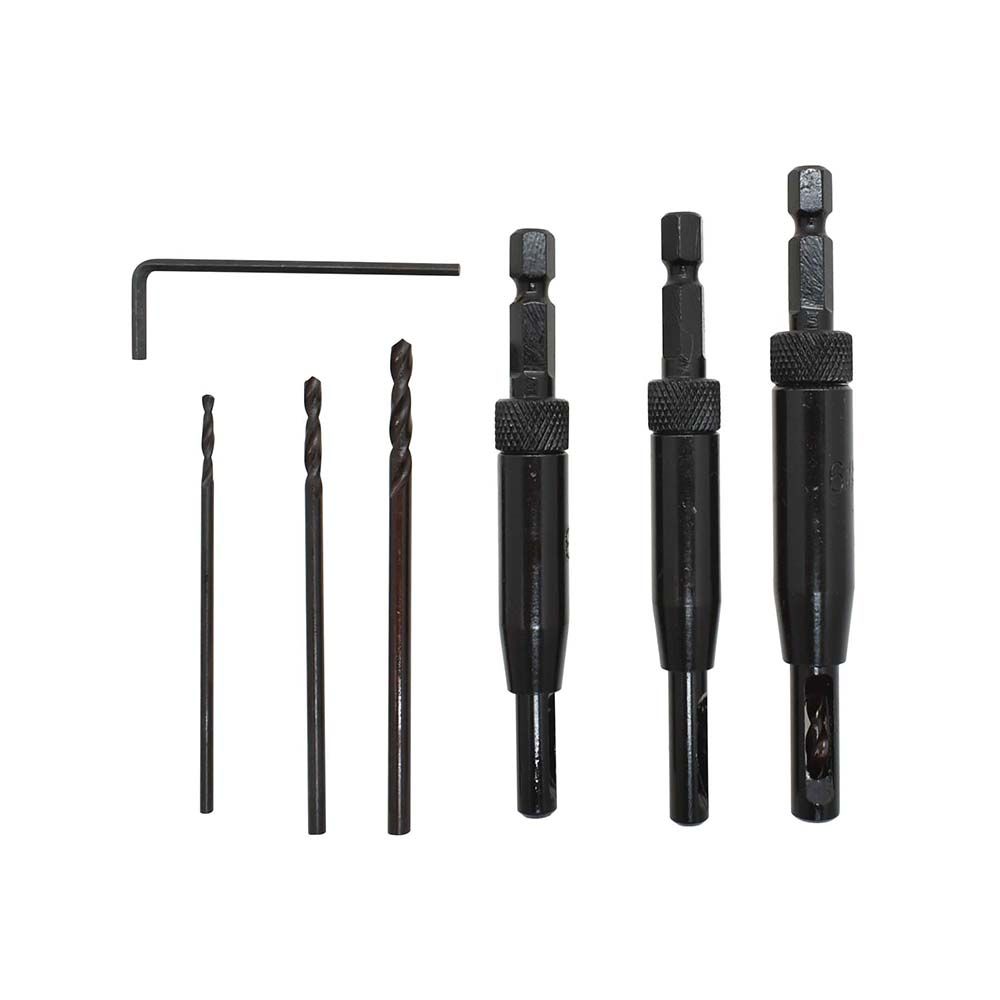 #3, #5, #9  VIX-BIT - 5/64" , 7/64" , 9/64" Self-Centering  Hinge Bit with 1/4" Hex Shank Includes Extra Drill Bits & Hex Key (QS-H-09)