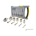 Large Drill Bit Kit. Includes 10 Electroplated Bits. 6mm, 8mm, 10mm, 12mm,18mm, 25mm, 32mm, 35mm, 40mm, 50mm and Clamp Drill Bit Guide
