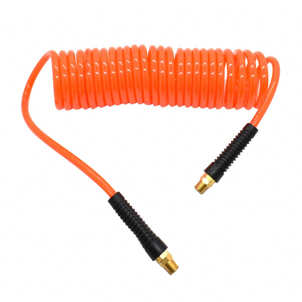 1/4" 20 ft long w/1/4" NPT Solid Fittings, Recoil Orange PU Hose