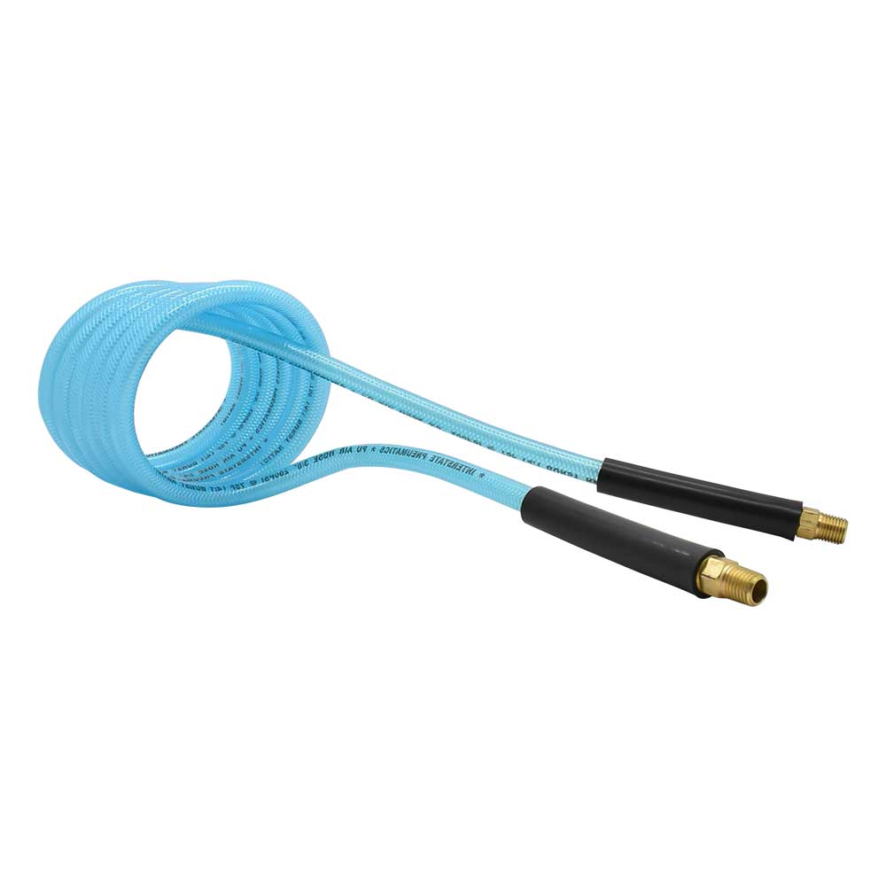 3/8" 10 ft w/1/4" NPT non -swivel Fittings, Braided Clear-Blue Recoil PU Hose (HR26-010A)