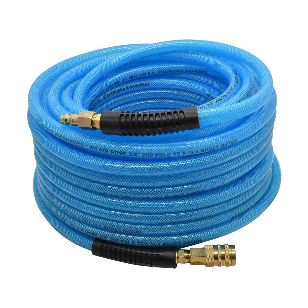 3/8" 50 ft Light Blue PU Hose Kit with 1/4" Brass "S" Coupler and Steel Plug