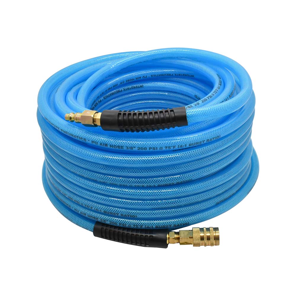 3/8" 100 ft Light Blue PU Hose Kit with 1/4" Brass "S" Coupler and Steel Plug