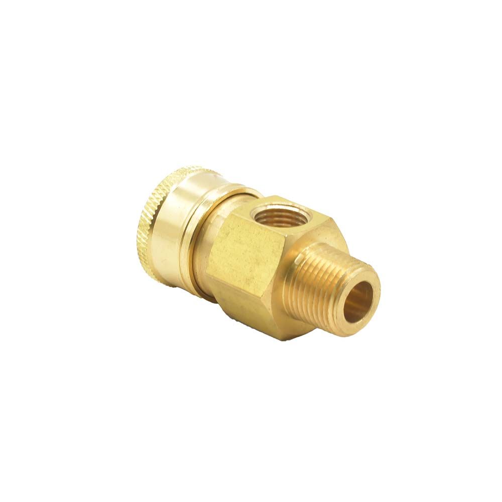 3/8” Brass Pressure Washer Quick Connect Coupler x 3/8” MNPT x 1/4" FNPT Gauge Port