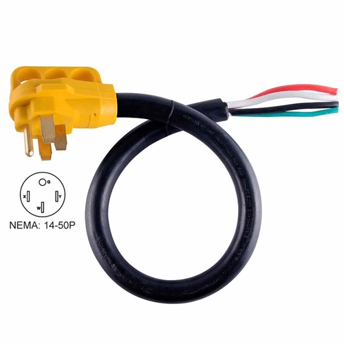 50 ft.  50 Amp 6/3 + 8/1 -Gauge NEMA 14-50P RV Cord W/6" Loose End Plug & Handle