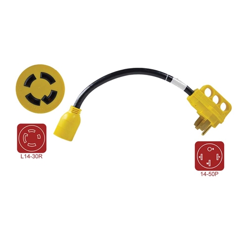 RV  Adapter 1.5ft STW 10AWG/4 - 50A Male(14-50P) to Gen 30A Female (L14-30R)