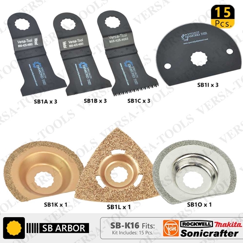 15 PC Universal Oscillating Saw Blade Set  (SB3A,3B,3C,3I,1O,1L,1K)