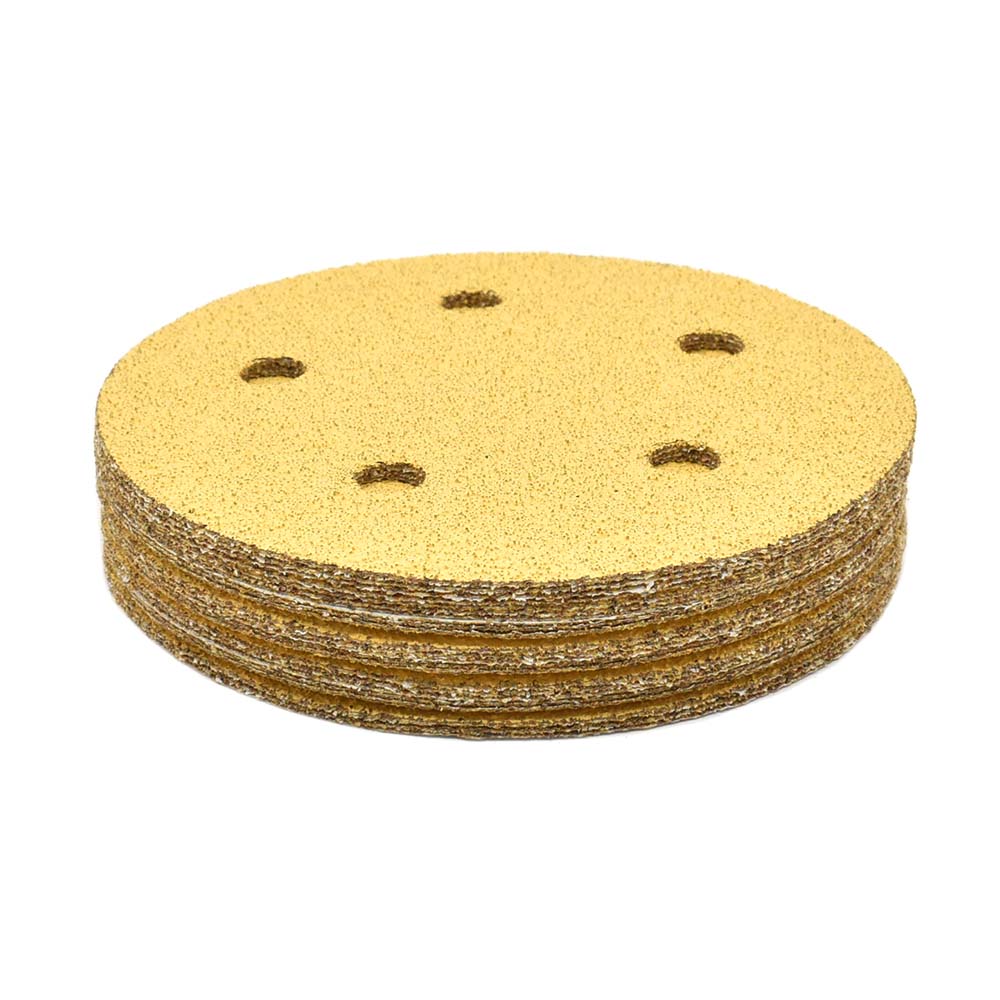 60 Grit 5" Diameter 5-Hole PSA Sanding Paper - 25/Pack (Ceramic Aluminum Oxide)