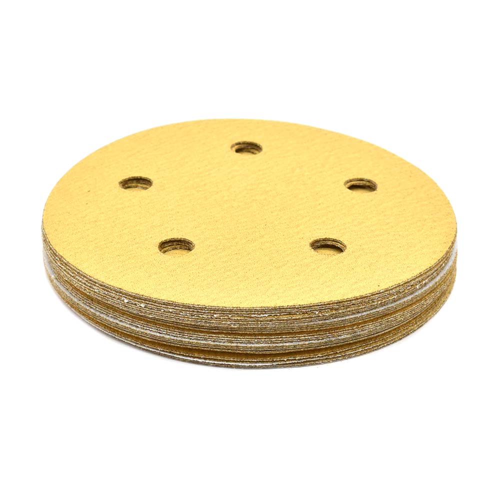 150 Grit 5" Diameter 5-Hole PSA Sanding Paper - 25/Pack (Ceramic Aluminum Oxide)
