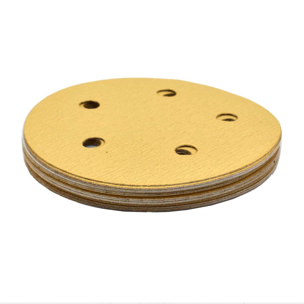 240 Grit 5" Diameter 5-Hole PSA Sanding Paper - 25/Pack (Ceramic Aluminum Oxide)