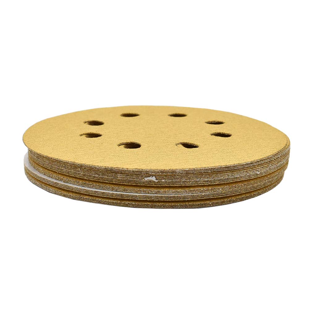 150 Grit 5" Diameter 8-Hole PSA Sanding Paper - 25/Pack (Ceramic Aluminum Oxide)