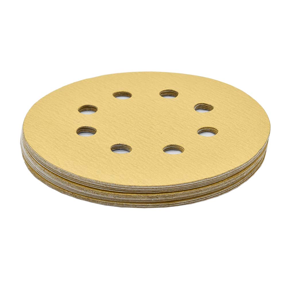 240 Grit 5" Diameter 8-Hole PSA Sanding Paper - 25/Pack (Ceramic Aluminum Oxide)