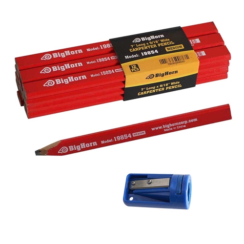 Carpenter's Pencil Sharpner & 7" Long x 9/16" Wide Pencil (12/Pk) Kit