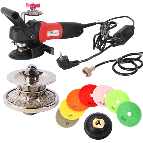 WP800-220 4" Var Speed Polisher, 1-1/2" Full Bullnose Diamond Profile Wheel and 8 pc 4" Diamond Polishing Pad Set