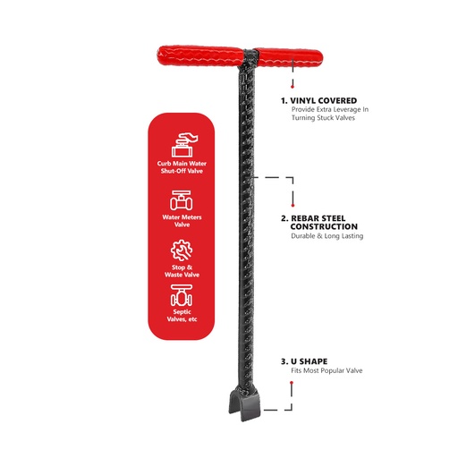 3/4" x 36" Solid Steel Water Meter Valve Key