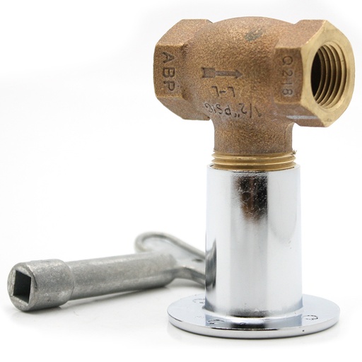 456-T 1/2" FIP Brass Straight Gas Valve, Floor Plate and 3" Key in Chrome
