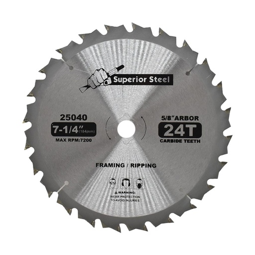 7" Dia, TCT 24 Teeth, 5/8" Arbor Woodworking Saw Blade with Diamond Knockout for Skil Saw - 75724W Irwin 14030 / 24030 / Freud D0724A / Dewalt DW3578B3
