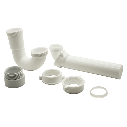 1675-T 1-1/2" PVC P-TRAP with Male Trap Adapter with (2) 1-1/2" Slip Joint Washers (2) 1-1/2" x 1-1/4" Reducer Washers - Plastic Bag with Header Card