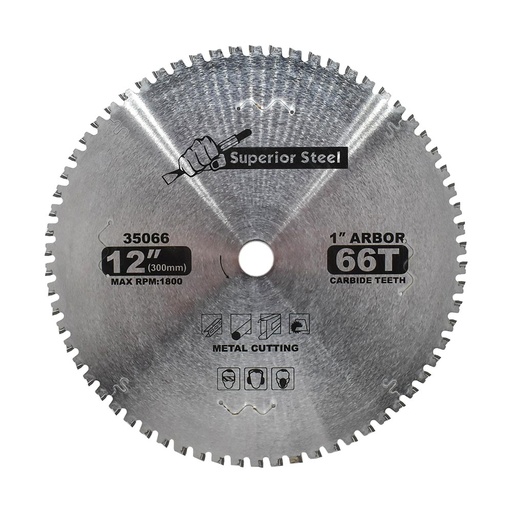 12" x 66 Teeth x 1" Arbor - Metal Cutting Carbide Tipped Saw Blade