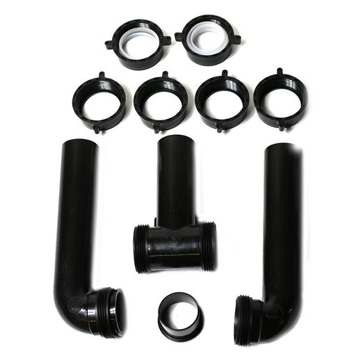 2177-T 1-1/2" ABS Center Outlet Tray Waste with Center Outlet Baffle Twin Elbow - (6) Slip Joint Nuts - (2) Direct Connect Gasket - (4) Slip Joint Washers