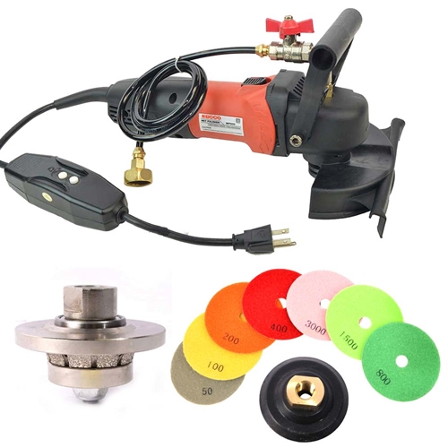  WP800 4" Var Speed Polisher, 3/8" Radius Diamond Profile Wheel and 8 pc 4" Diamond Polishing Pad Set 