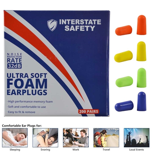 Ultra Soft Foam Earplugs, 200 Pairs/BOX 32dB NRR - 4 Assorted Colors -Orange/Yellow/Green/Blue