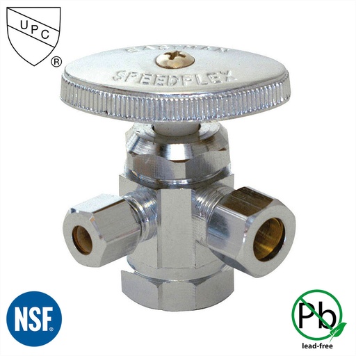 5591-T  1/2" FIP x 3/8" Comp x 1/4" Comp Multi-Turn Angle Stop Valve (4401191)