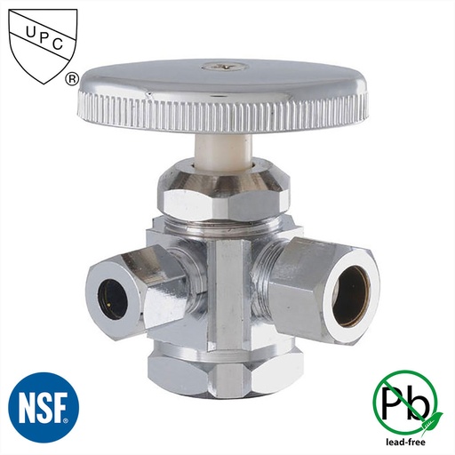 5593-T 1/2" FIP x 1/2" Comp x 3/8" Comp Multi-Turn Angle Stop Valve (4401193 & 1193-T)