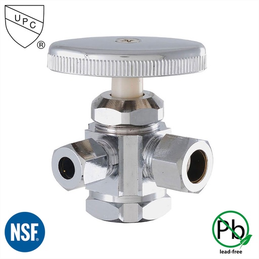 5603-T 1/2" FIP x 1/2" Comp x 1/4" Comp Multi-Turn Dual Outlet Angle Stop Valve (4401203 & 1203-T)