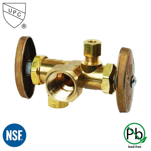5680-T 1/2" FIP x 3/8" Comp x 1/4" Comp Dual Outlet/ Dual Shut Off Multi-Turn Angle Stop Valve (9444080)