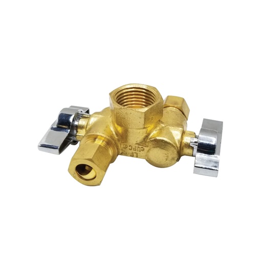 6681-T 1/2" FIP  x 3/8" Comp x 3/8" Comp Dual Outlet/ Dual Shut Off 1/4-Turn Angle Stop Valve