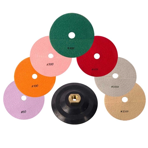 7" Wet Diamond Polishing Pad Set, 3mm thick -  (50, 100, 300, 400, 600, 1000, 3500 Grit) - (78WETSET)
