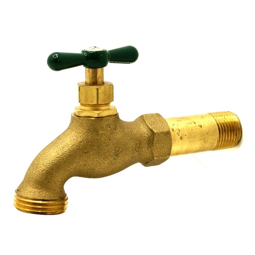1/2" MIP x 3/4" GHT SOT Brass Hose Bibb with Extended Nipple