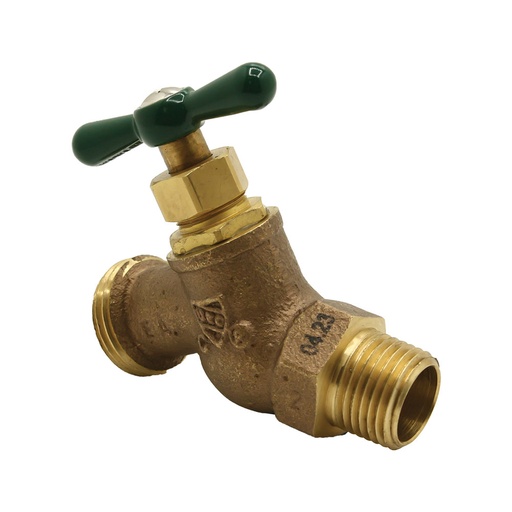 1/2" MIP x 3/4" GHT No-Kink Brass Hose Bibb
