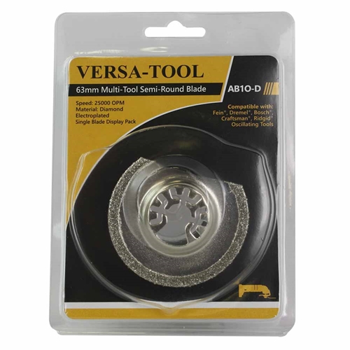 63mm Diamond Semi-Round Electoplated Blade Compatible with Fein Multimaster, Dremel, Bosch, Craftsman, Ridgid Oscillating Tools - Single Display Pack
