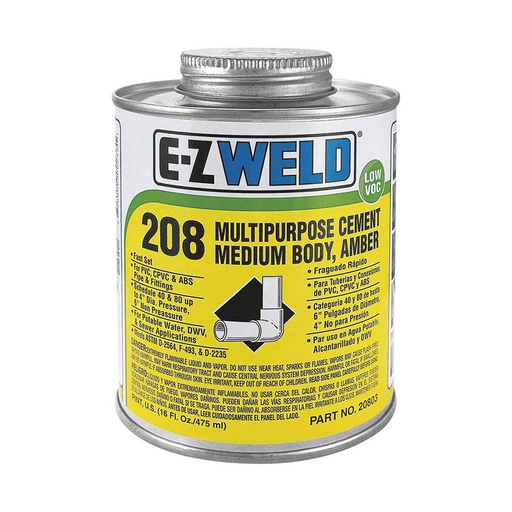 8 OZ Multipurpose Medium Body Amber PVC Cement, 1/2 Pint