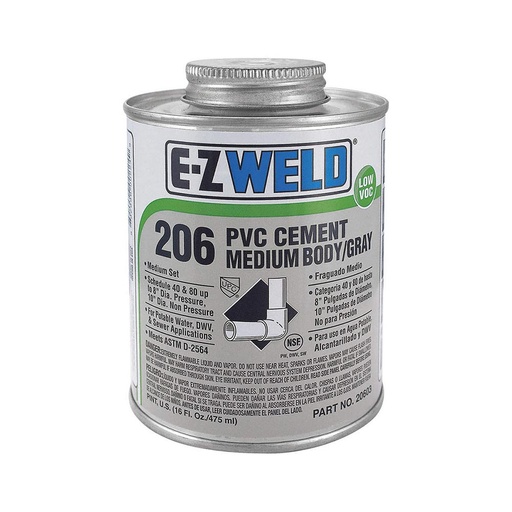 4 OZ Medium Body Gray PVC Cement, 1/4 Pint