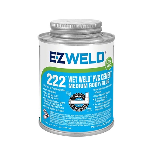 8 OZ Wet Weld Medium Body Blue PVC Cement, 1/2 Pint (Rain-R-Shine)