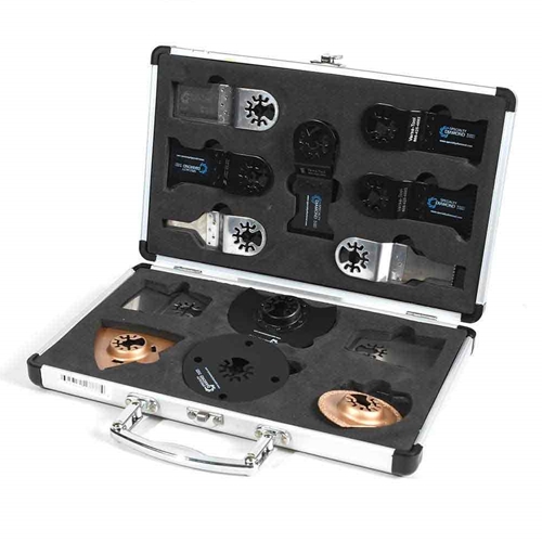Versa Tool Master Kit. Includes 13 Blades for Oscillating Tools Compatable with Dremel and Bosch...1 ea 10, 20, 30mm Stainless Blade. 1ea 35mm  Japan, Precision, and Bi-Metal Blades, 1 ea 65mm Precision Blade 1 ea 3' Circular Flat and 3' Semi Circular